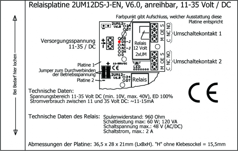 Miniatur-Relaisplatine ohne Schaltverstärker, anreihbar 2UM12DS-J-EN (V6.0)